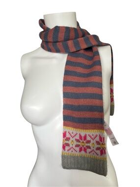 Mini Boden Youth Striped Scarf Pink Blue Knit Snowflake Colorful